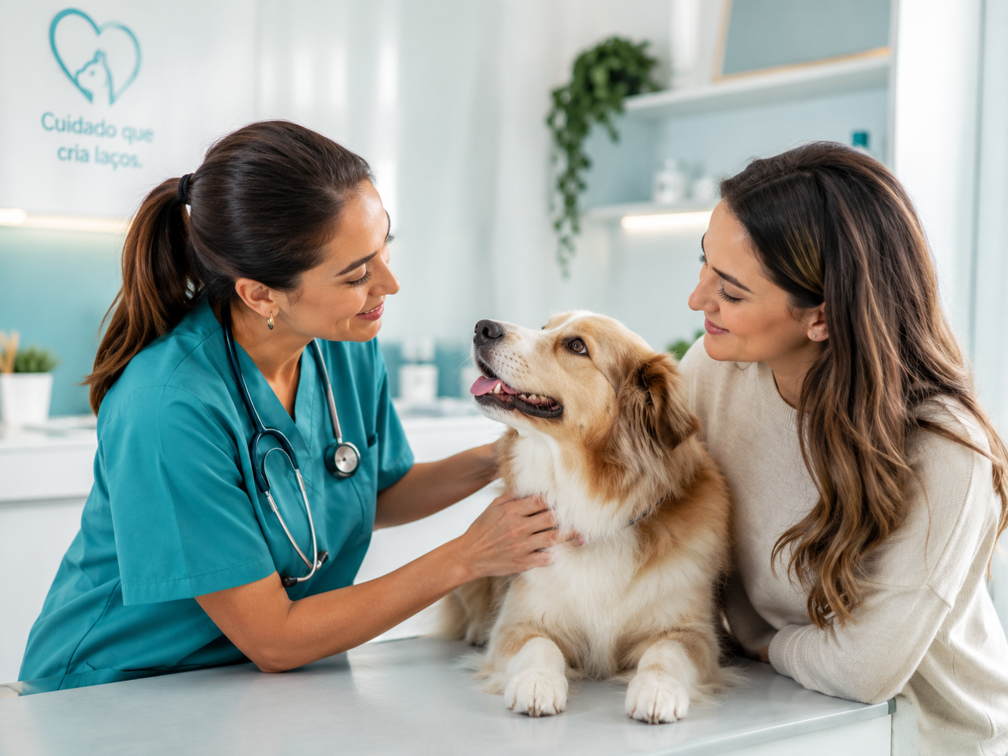 Veterinário cuidando de cachorro com carinho